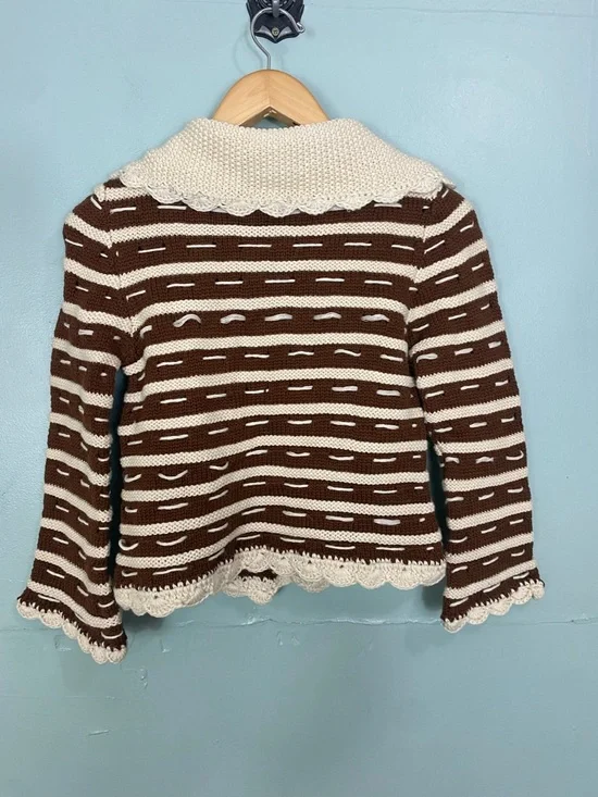 Mandinga Moka Cardigan Brown Cream Wool Small FLAWED FLAWED - Picture 9 of 9